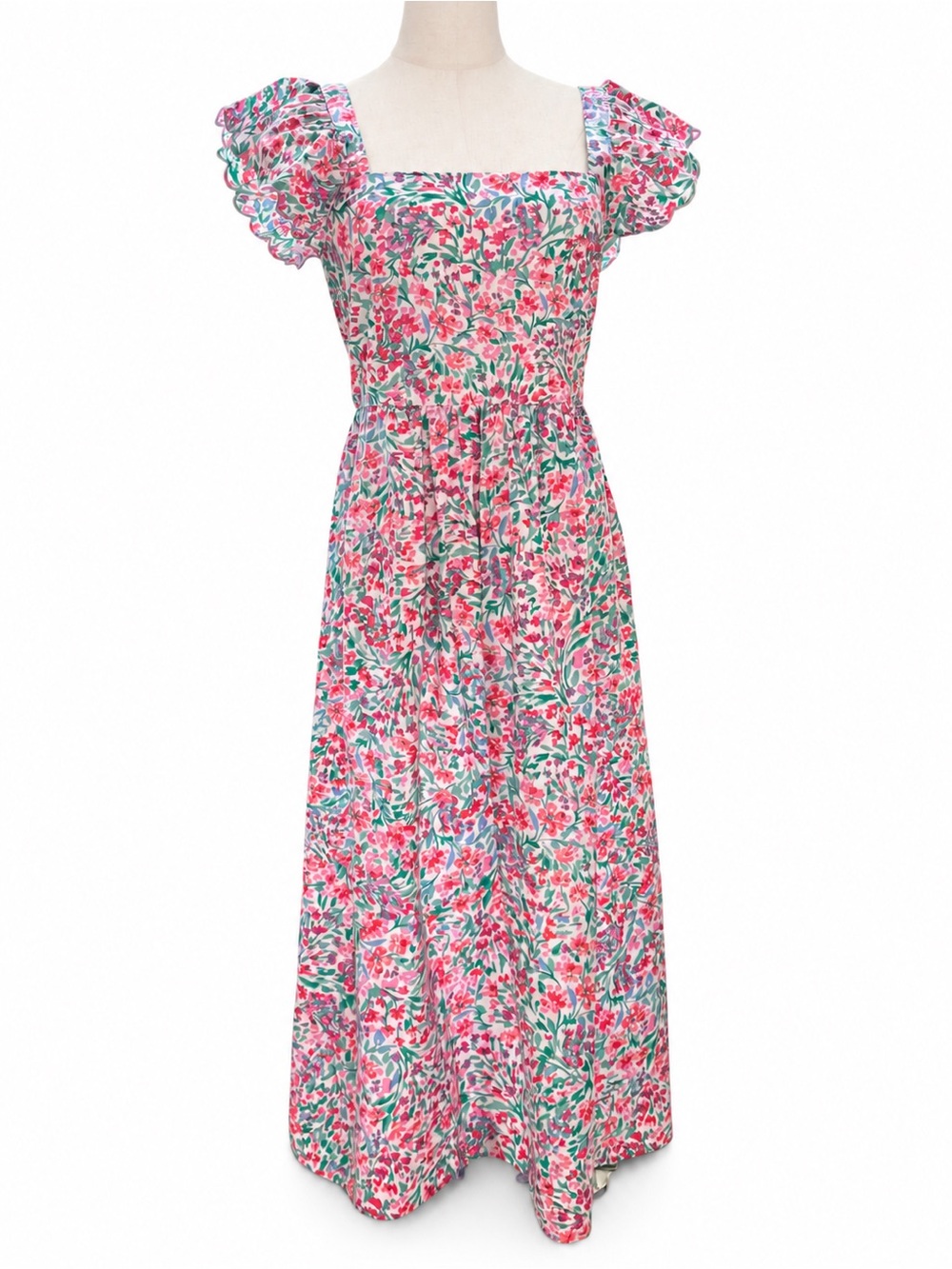 J.Crew Floral Square Neck Ruffle Sleeve Maxi Dress Size 4
